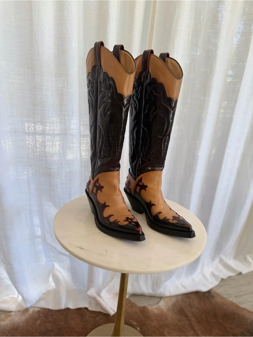 GABRIELA HEARST ~ Capitana Cowboy Boot in Light Brown & Red Pearlized Leather - Picture 3 of 8